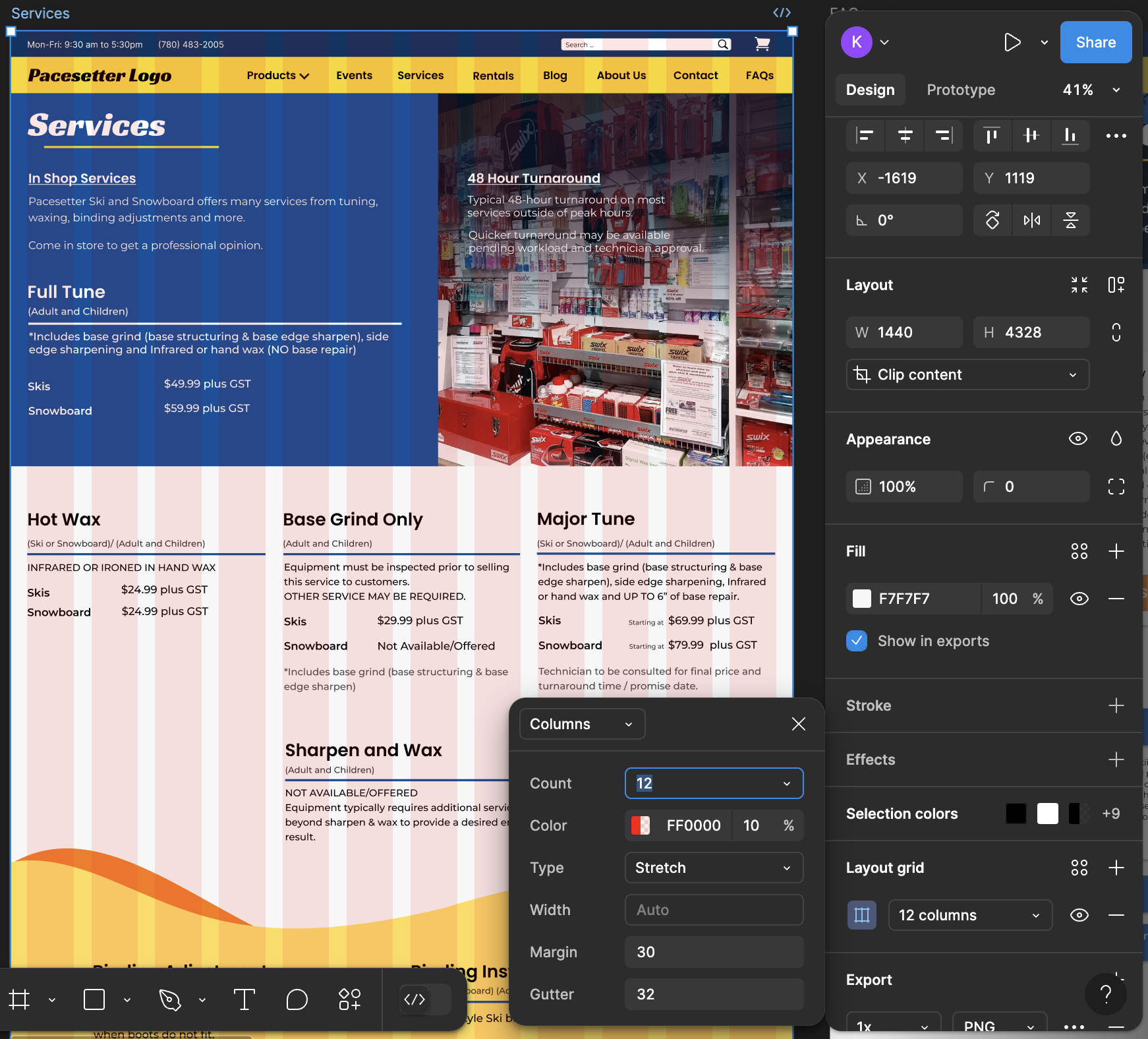 image of the grid in figma used for pacestter